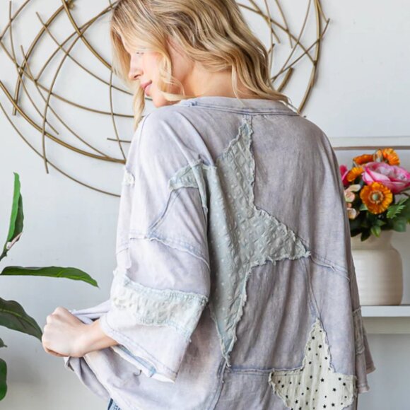 Sammy star Oli and Hali WASHED STAR PATCHWORK SHORT SLEEVE TOP - Picture 2 of 2